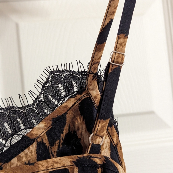 ee:some camisole black brown leopard print black lace size large NWT - Picture 7 of 8